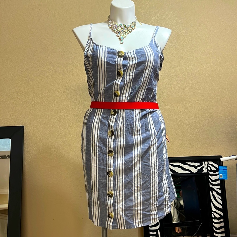 Blue and white striped dress